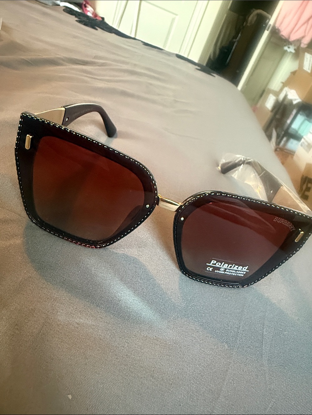 Burberry Chocolate Brown Gradient Cat-Eye Sunglasses with Striped Arms